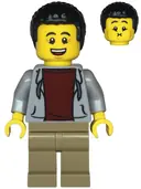 Minifigurka: TWN477:  Dad - Light Bluish Gray Hoodie with Dark Red Shirt, Dark Tan Legs, Black Hair