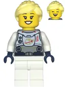 Minifigurka: TWN478:  Astronaut - Female, Flat Silver Spacesuit with Harness and White Panel with Classic Space Logo, Bright Light Yellow Hair