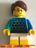 Minifigurka: TWN501:  Child - Boy, Medium Azure Top with Triangles, White Short Legs with Yellow Feet, Reddish Brown Hair, Orange Flippers