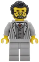 Minifigurka: TWN511:  Tudor House Haberdashery Store Owner - Light Bluish Gray Jacket with Pinstripes and Legs, Black  Hair