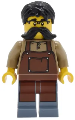 TWN515:  Tudor House Clockmaker - Dark Tan Shirt with Reddish Brown Apron, Sand Blue Legs, Black Hair and Moustache