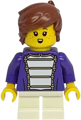 TWN534:  Shopping Street Child - Boy, Dark Purple Marching Band Jacket, White Short Legs, Reddish Brown Hair