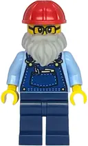 Minifigurka: TWN535:  Shopping Street Plumber - Male, Bright Light Blue Shirt, Dark Blue Overalls and Legs, Red Construction Helmet