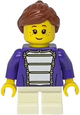 TWN536:  Shopping Street Child - Girl, Dark Purple Marching Band Jacket, White Short Legs, Reddish Brown Hair