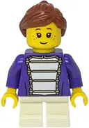 Minifigurka: TWN536:  Shopping Street Child - Girl, Dark Purple Marching Band Jacket, White Short Legs, Reddish Brown Hair