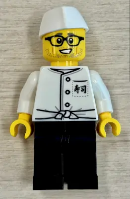 TWN548:  Sushi Chef, Torso with Japanese Logogram '??' (Sushi) on Front Pocket Pattern, Black Pants