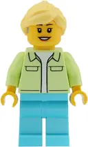 Minifigurka: TWN554:  Ferris Wheel Operator - Female, Yellowish Green Jacket over White Shirt, Medium Azure Legs, Bright Light Yellow Hair Ponytail, Hearing Aid