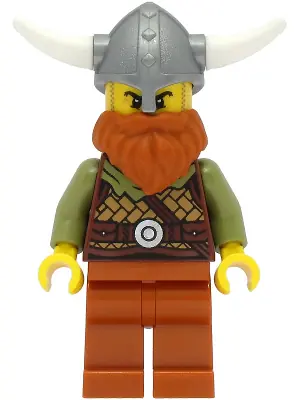 VIK038:  Viking Warrior - Male, Medium Nougat Leather Armor, Dark Orange Beard and Legs, Flat Silver Helmet