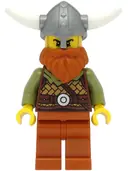 Minifigurka: VIK038:  Viking Warrior - Male, Medium Nougat Leather Armor, Dark Orange Beard and Legs, Flat Silver Helmet
