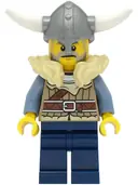 Minifigurka: VIK040:  Viking Warrior - Male, Dark Tan Jacket with Tan Fur, Dark Blue Legs, Flat Silver Helmet