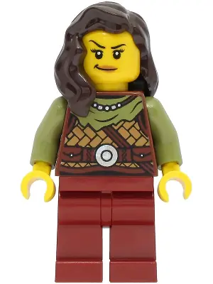 VIK041:  Viking Warrior - Female, Leather Armor, Dark Red Legs, Dark Brown Hair