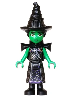 WCK028:  Elphaba - Mini Doll, Black Coat over Dress, Hat, Shoulder Pads