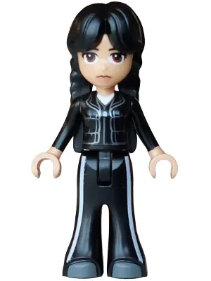 WED012:  Wednesday Addams - Mini Doll, Black Jacket and Trousers Bell-Bottoms, Dark Bluish Gray Shoes