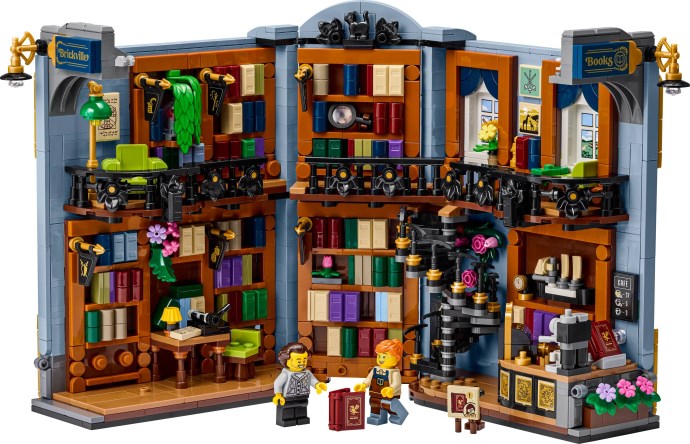 Zestaw LEGO 11379 Book nook: Księgarnia - wnętrze księgarni z regałami i schodami