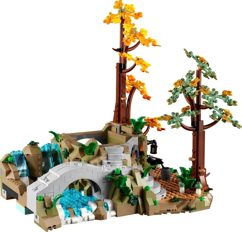 Fragment zestawu LEGO 10316 Władca Pierścieni: Rivendell z bliska, detale elfiej architektury