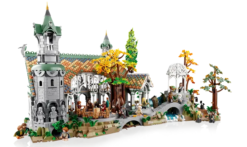 Model LEGO 10316 Władca Pierścieni: Rivendell - elfia dolina z wieżą, kręgiem rady i altaną z mostem