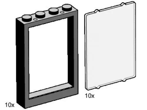 LEGO 3448 1 x 4 x 5 Black Window Frames with Clear Panes