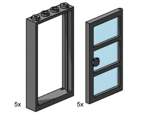 LEGO 3449 1 x 4 x 6 Black Door Frame with Transparent Blue Panes