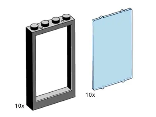 LEGO 3508 1 x 4 x 5 Black Window Frame with Blue Pane
