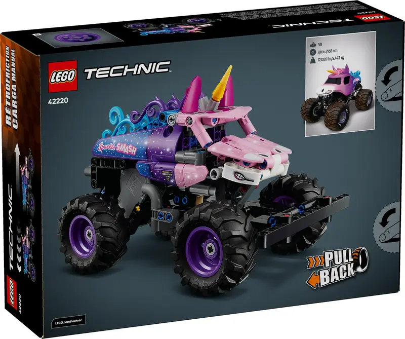 LEGO 42220 Monster Jam Sparkle Smash z napędem typu pull-back zdjęcie 2