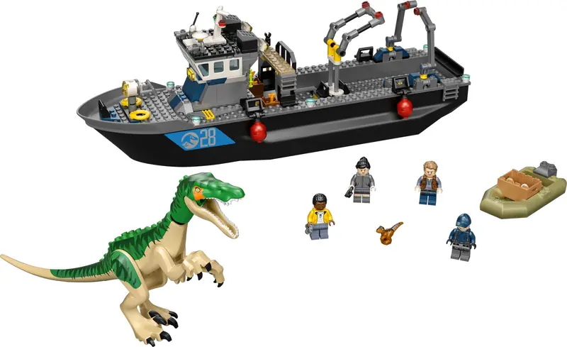LEGO 76942 Barionyks i ucieczka łodzią