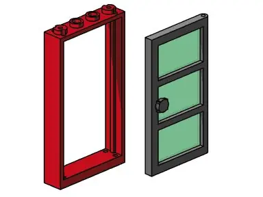 LEGO B003 Red Frame, Black Door, Green Pane